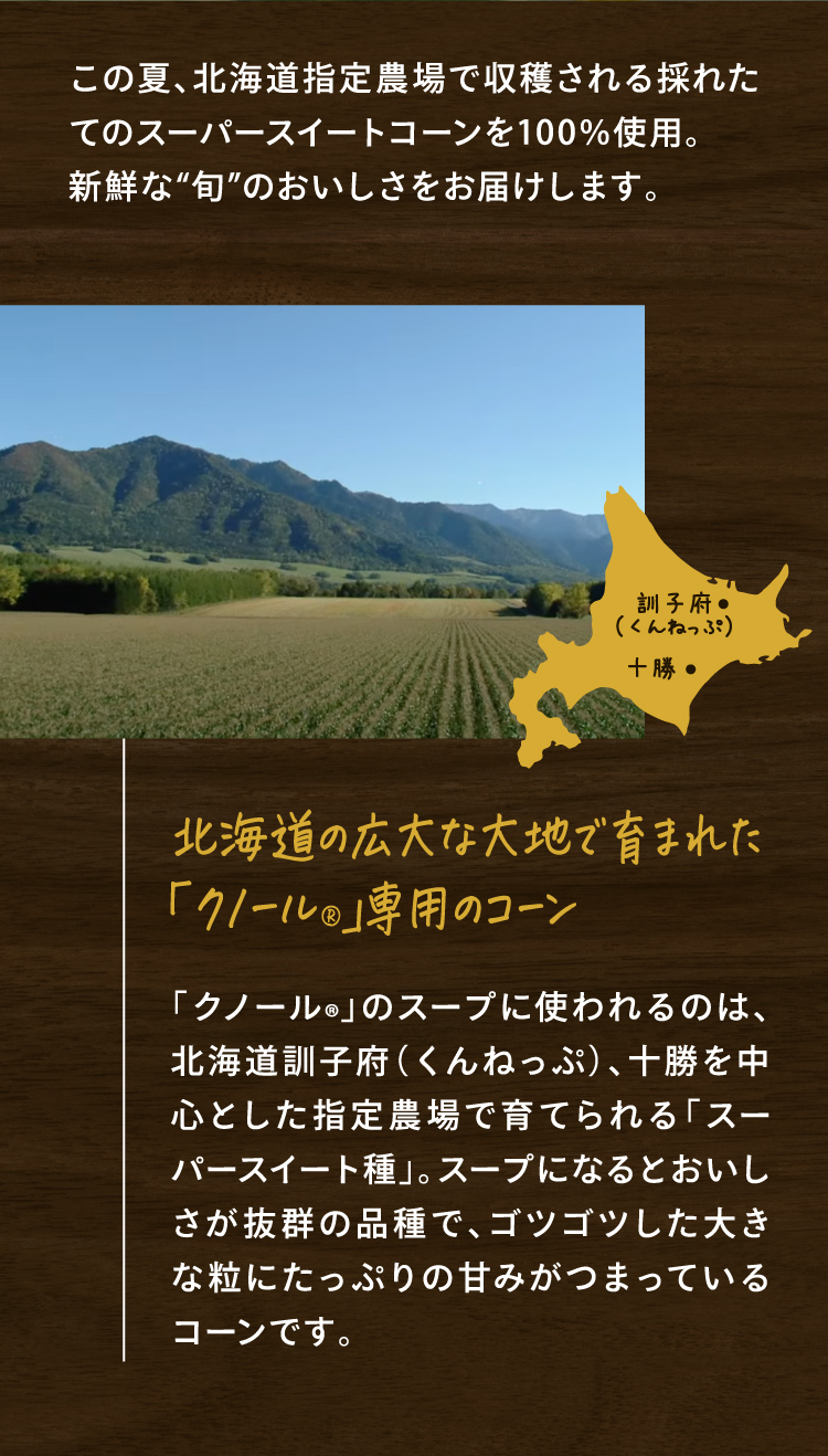 北海道の広大な大地で育まれた「クノール®」専用のコーン