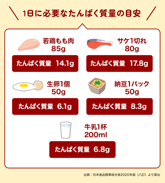 1日に必要なたんぱく質量の目安