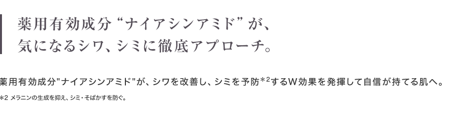 薬用有効成分”ナイアシンアミド”が、気になるシワ、シミに徹底アプローチ