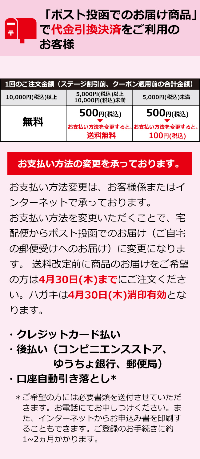 「ポスト投函でのお届け商品」で代金引換決済をご利用のお客様